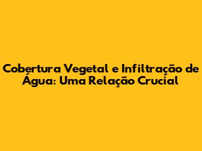 Cobertura Vegetal e Infiltração de Água: Uma Relação Crucial