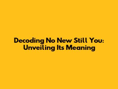 Decoding 'No New Still You': Unveiling Its Meaning