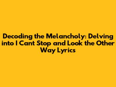 Decoding the Melancholy: Delving into "I Can't Stop and Look the Other Way" Lyrics
