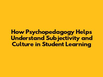 How Psychopedagogy Helps Understand Subjectivity and Culture in Student Learning