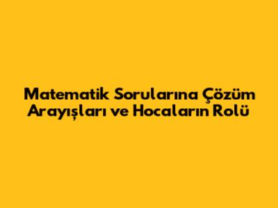 Matematik Sorularına Çözüm Arayışları ve Hocaların Rolü