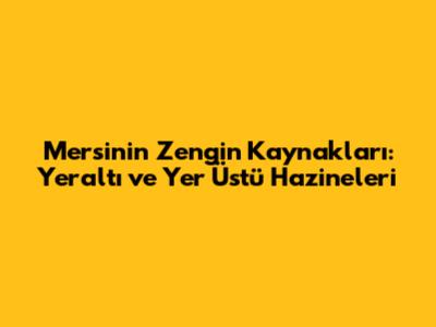 Mersin'in Zengin Kaynakları: Yeraltı ve Yer Üstü Hazineleri