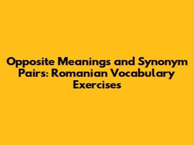 Opposite Meanings and Synonym Pairs: Romanian Vocabulary Exercises