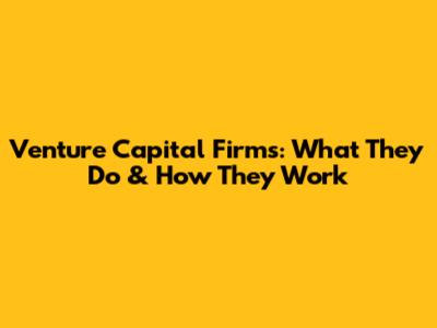 Venture Capital Firms: What They Do & How They Work