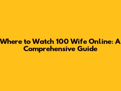 Where to Watch 100 Wife Online: A Comprehensive Guide